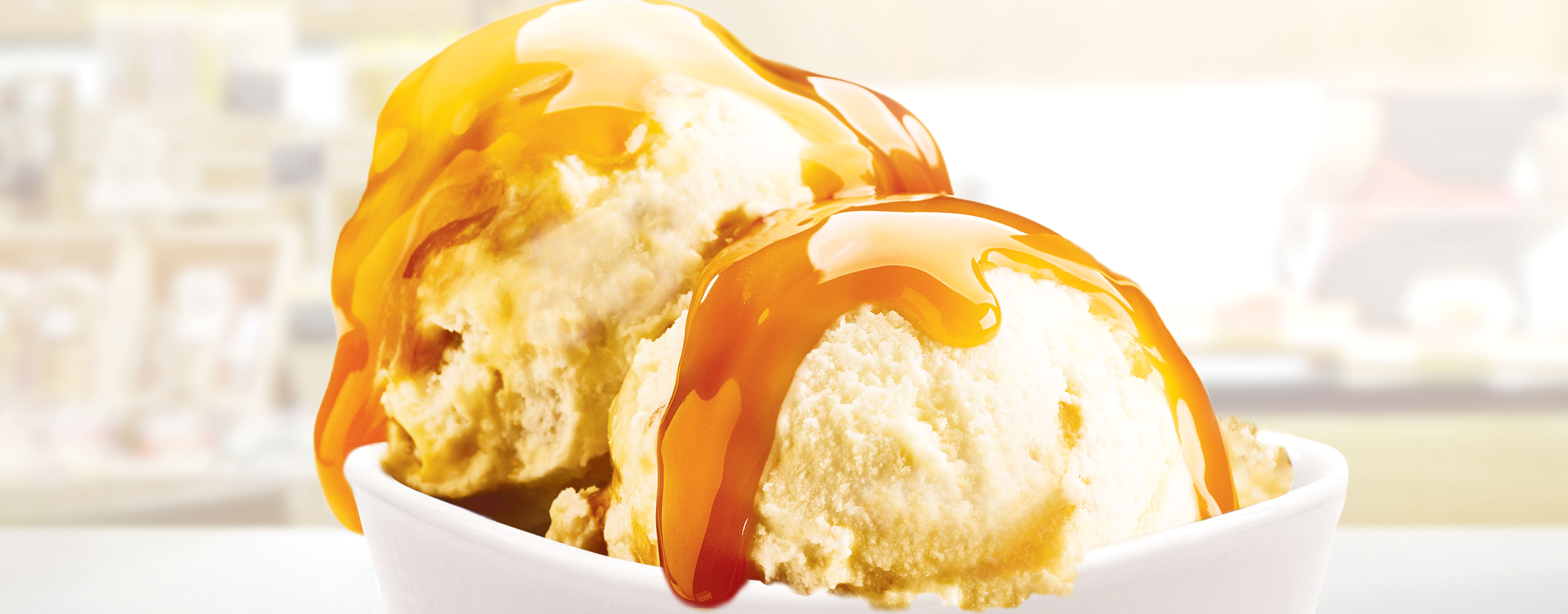 caramel topped vanilla ice cream